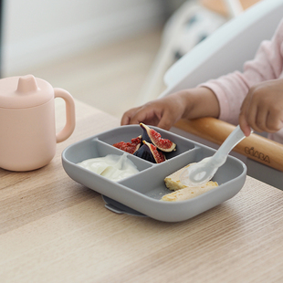 法国beaba婴儿辅食碗硅胶分格餐盘吸盘碗鸭嘴学饮杯硅胶学习套组