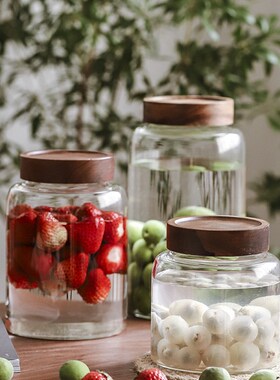 速发特大号螺纹口封璃泡酒罐杨梅粮梅酒酒瓶密玻罐木盖陈皮杂青储