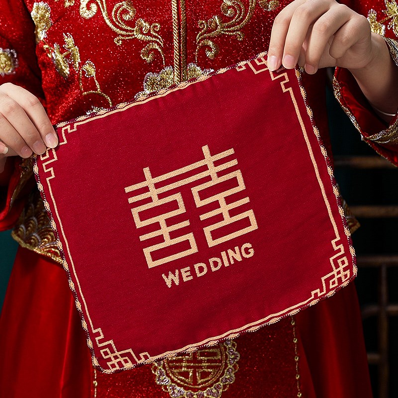 速发结婚帕手帕喜红喜字手绢小方巾婚礼新娘陪嫁红色喜庆手巾婚庆