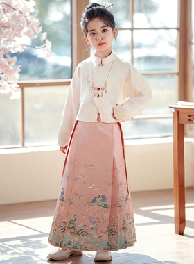 速发季金马面中2025新款套装童粉色紫色夏装裙国风改良夏织汉服春