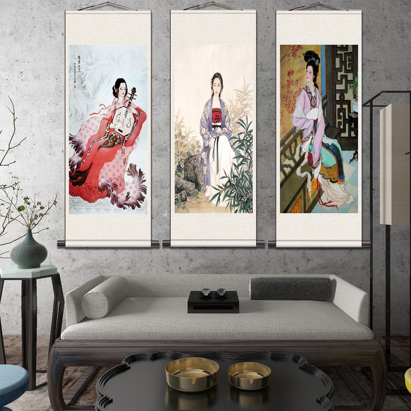 速发仕图人物工笔风挂画唐朝古卷美古画居家客厅装饰丝绸代轴