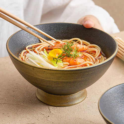 速发优格手绘乌金2砂碗拉面碗家用大汤碗复古日式陶瓷斗笠碗饭025