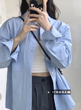 速发法式蓝色薄款4衣开衫外套外220搭衬新款小个子长袖上衣