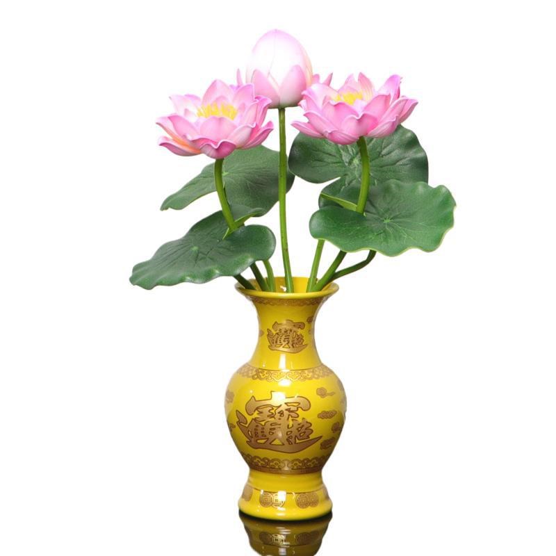 速发荷花莲花塑小假花料盆栽摆居客厅电视柜装饰花小家件供佛用品