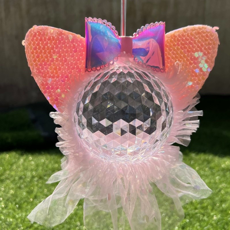 速发孩六一节礼品手提粉色萌猫闪光星空球音乐炫彩灯笼