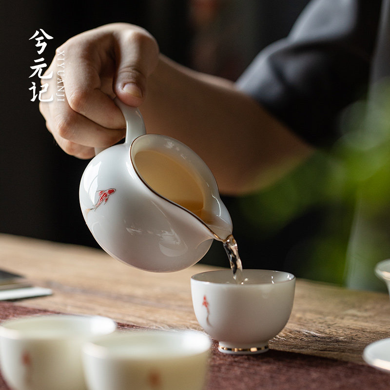 速发夫脂羊瓷锦鲤茶海公道杯家用陶瓷公杯茶杯分茶器功玉茶具配件