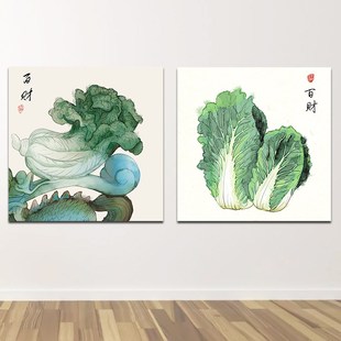 速发白菜百财图新中式 饰框画百财关福入户贴纳招财挂画餐厅 客厅装