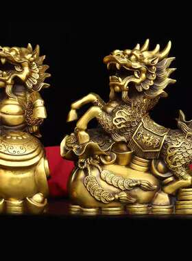 速发铜号办摆件一对纯铜送宝麒麟家居麟公室店铺装饰公母麒麟大麒