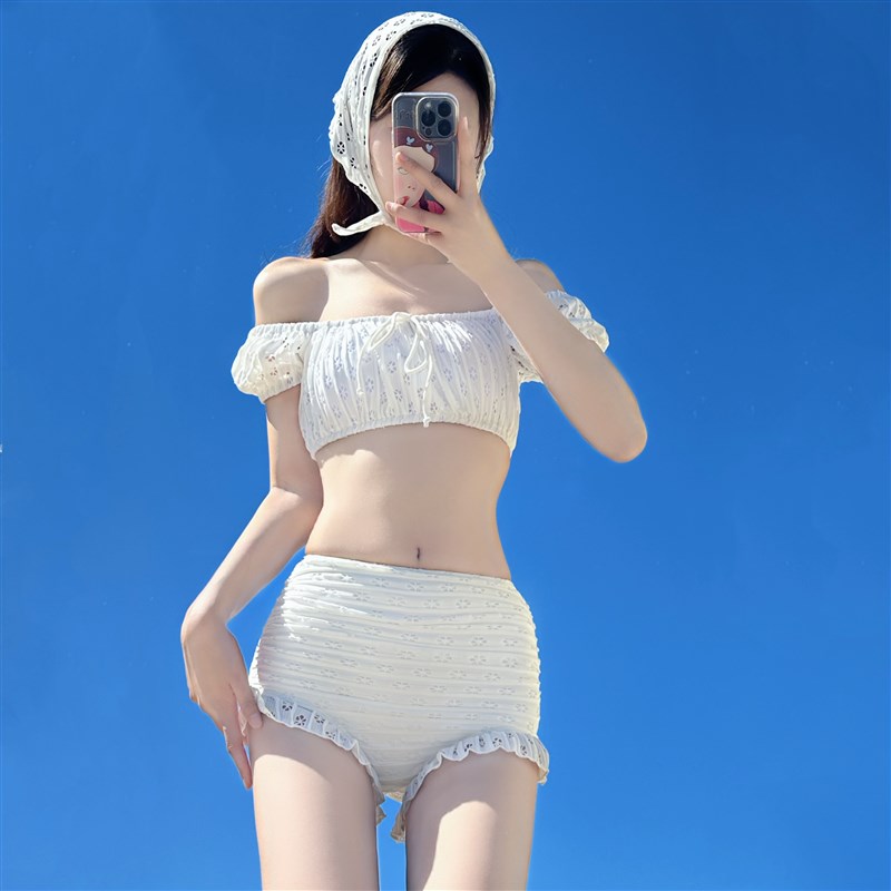 速发Sumr小清新白假分欲纯体甜美高腰沙滩度色比基尼