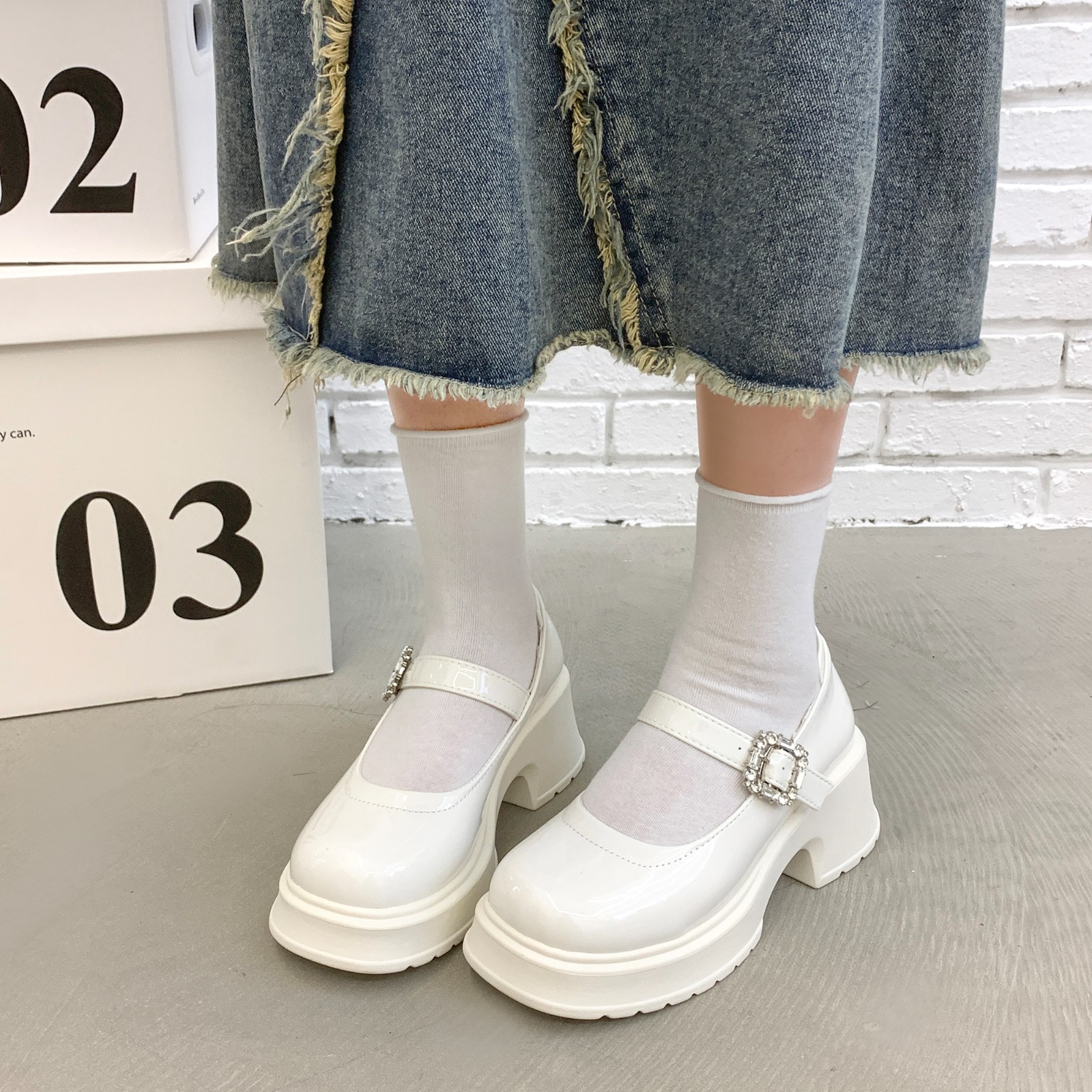 白色法式增高小皮鞋女2025新款百搭复古学院风厚底配裙子玛丽