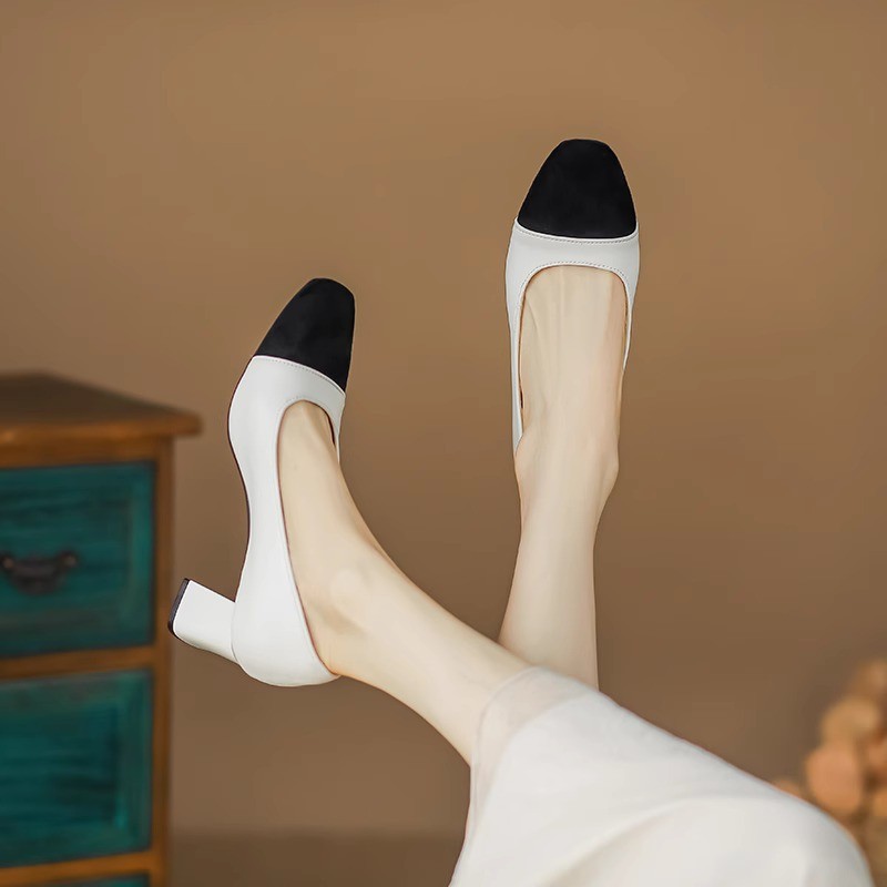 高跟鞋女粗跟职业正装礼仪皮鞋黑色不累脚软皮上班工作鞋中跟单鞋