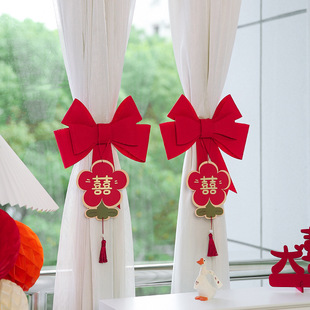 新年立体喜字灯笼结婚房门布置中式囍字过年装饰用品纸扇花门树挂