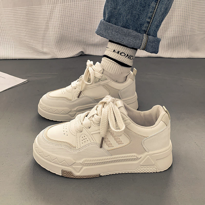 女鞋小码34真皮小白鞋女鞋2025年新款春秋季厚底百搭休闲运动