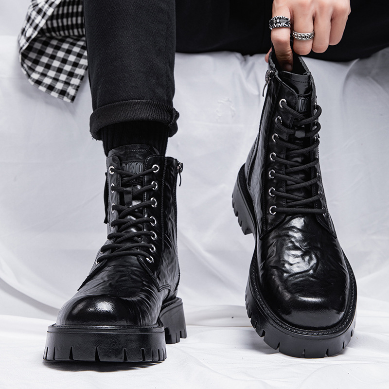 马丁靴男式冬季加绒保暖加厚羊毛棉鞋棕色真皮高帮皮鞋工装机车