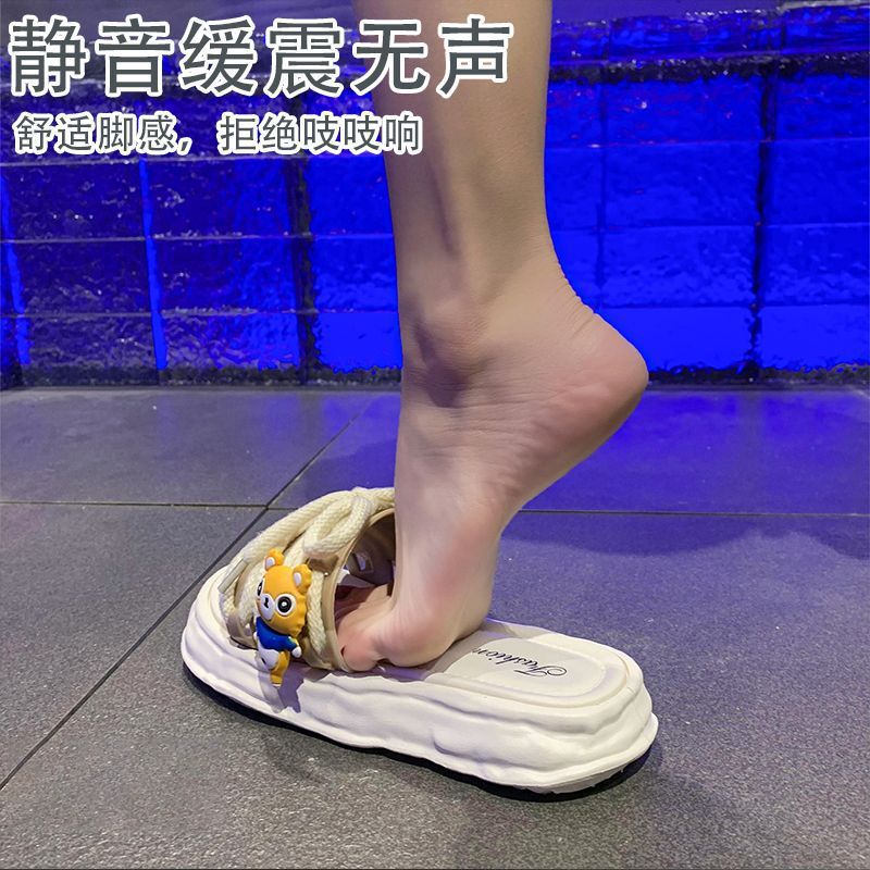 可爱涂鸦厚底拖鞋女夏季外穿2025新款凉拖鞋子松糕底半托帆布