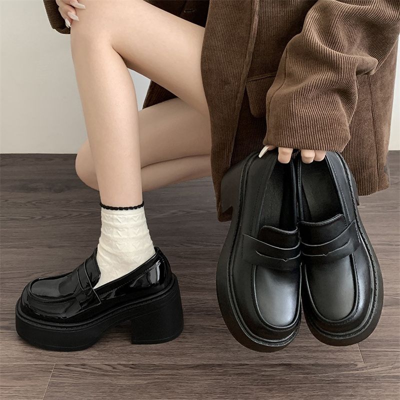 拉腿单鞋乐福鞋一脚蹬百搭高跟不累脚2025新款矮子乐气质小皮鞋女