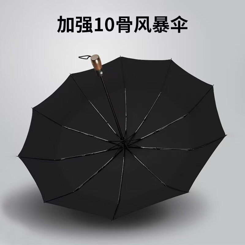 十骨暴雨防风雨伞三折叠全自动晴雨伞简约男商务实木复古两用雨伞