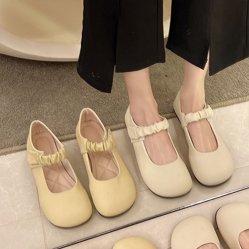 【真皮】温柔风单鞋女秋季配裙子法式设计感小众瓢鞋软底豆豆鞋女