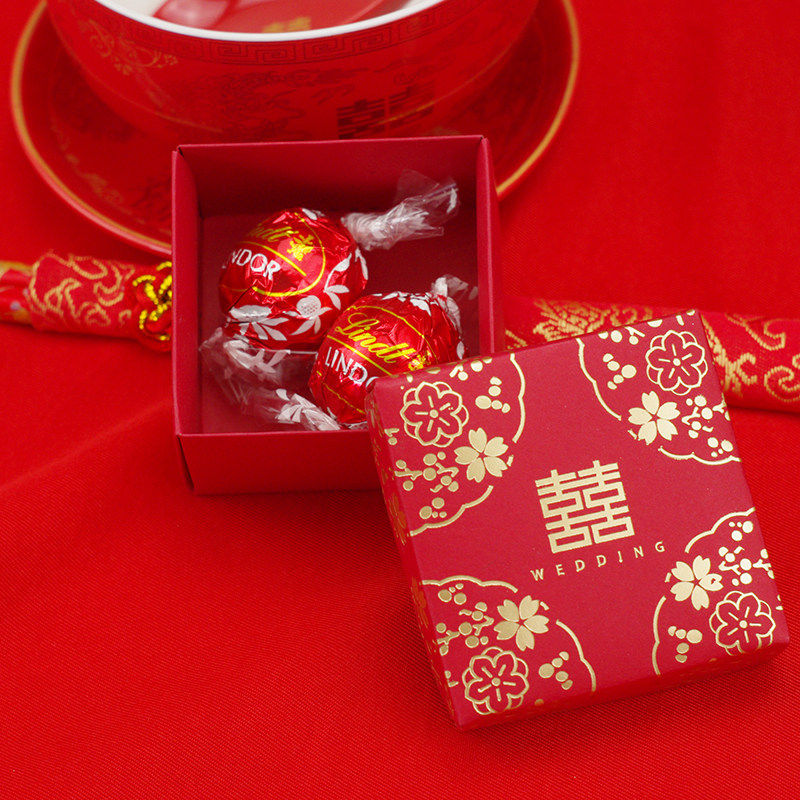 瑞士莲进口软心夹心牛奶巧克力喜糖成品2粒 梅开五福婚礼糖盒含糖