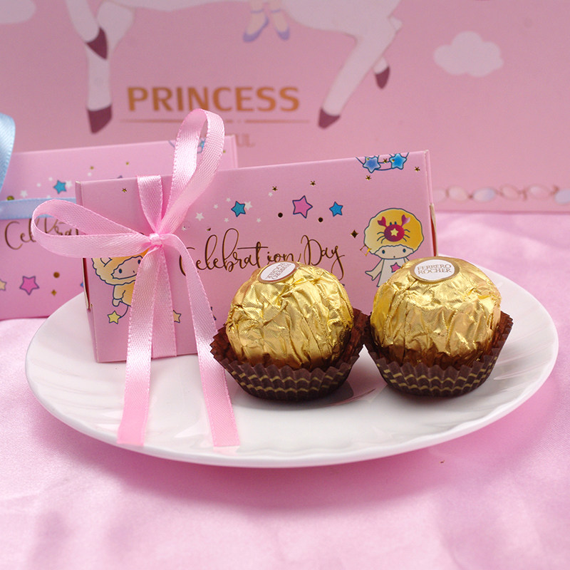 费列罗巧克力喜糖成品2粒 粉色卡通宝宝出生百日宴诞生礼