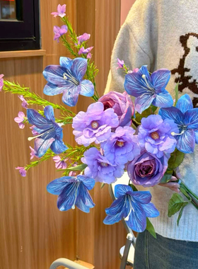 仿真花莫奈花园紫色仿真花花束假花紫色花艺家居摆件插花紫霞仙子