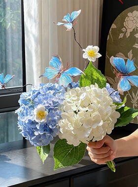 蓝色绣球花轻奢仿真花摆件