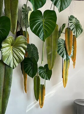 特大号仿真龟背叶手感绿植绿蔓绒水晶花烛叶婚庆家居装饰植物摆件
