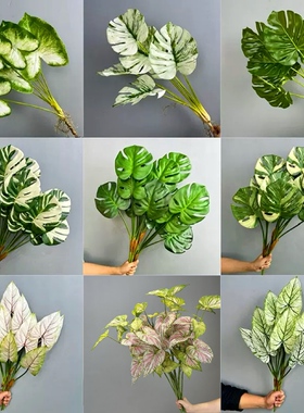 高档仿真绿植龟背叶室内装饰假植物仿真绿植龟背竹彩芋叶婚庆道具