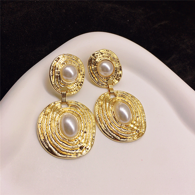 几何圆形拼接珍珠耳夹无需耳洞