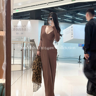 小葵【美神降临】希腊女神感 秋冬加绒V领气质收腰长袖连衣裙长裙