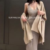 row系 贵气感 柔软V领吊带针织连衣裙长款 小葵 修身 显瘦内搭裙