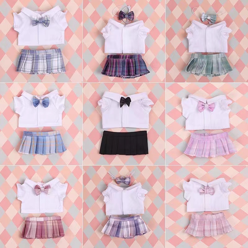 15cm20cm娃衣JK裙子套装10cm棉花娃娃JK制服公仔娃衣领结百褶裙