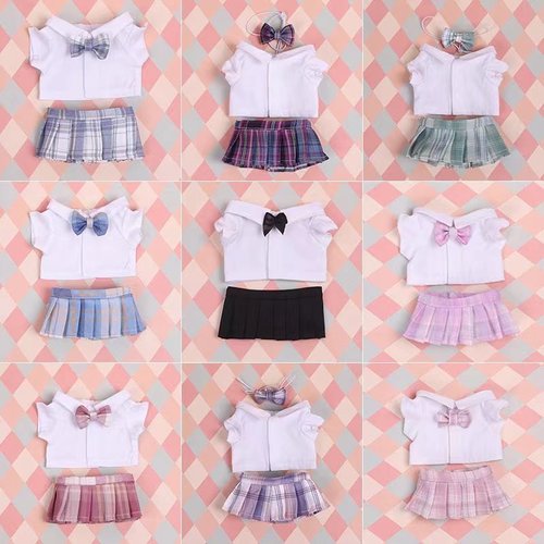 15cm20cm娃衣JK裙子套装10cm棉花娃娃JK制服公仔娃衣领结百褶裙