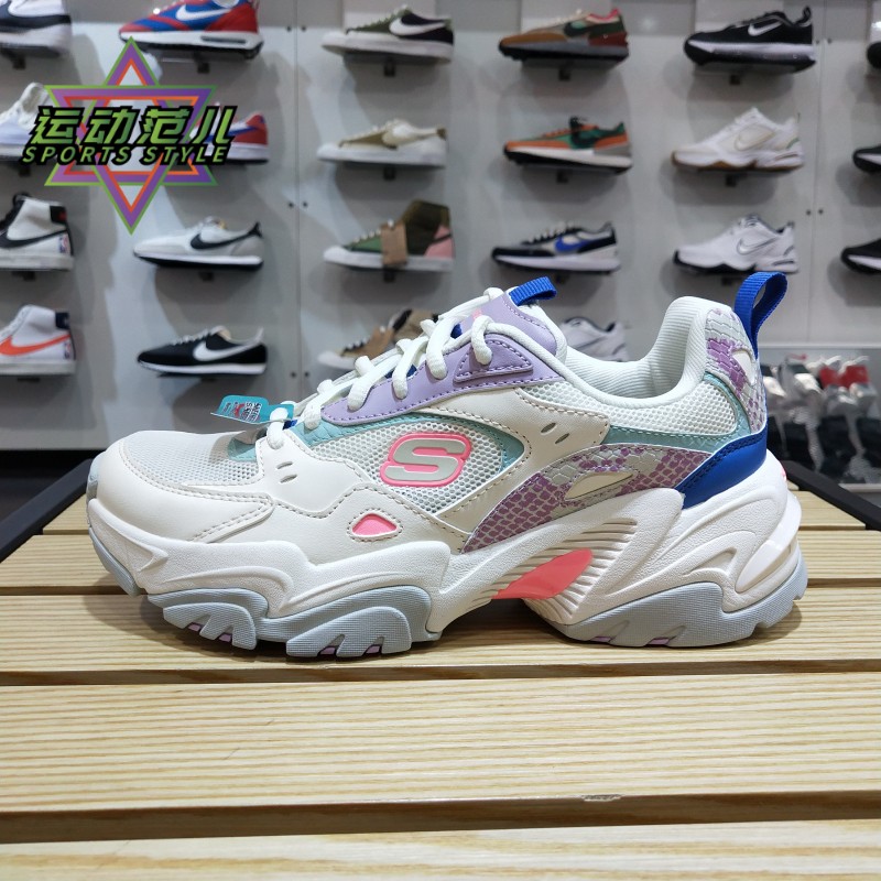 正品Skechers斯凯奇拼接厚底增高耐磨缓震女低帮运动休闲鞋89600