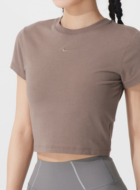 正品NIKE耐克刺绣LOGO圆领短款修身女运动休闲短袖T恤HF9539-233