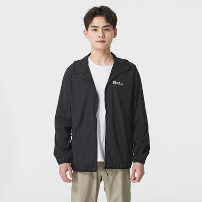 正品JackWolfskin狼爪男经典LOGO连帽运动休闲梭织夹克外套A64068