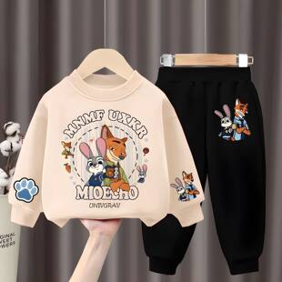 疯狂动物城男女童春装套装2025新款男孩中小童春秋卫衣儿童运动服