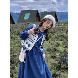 大口吃芝士微胖大码克莱因蓝大码连衣裙2023女新款显瘦遮肚