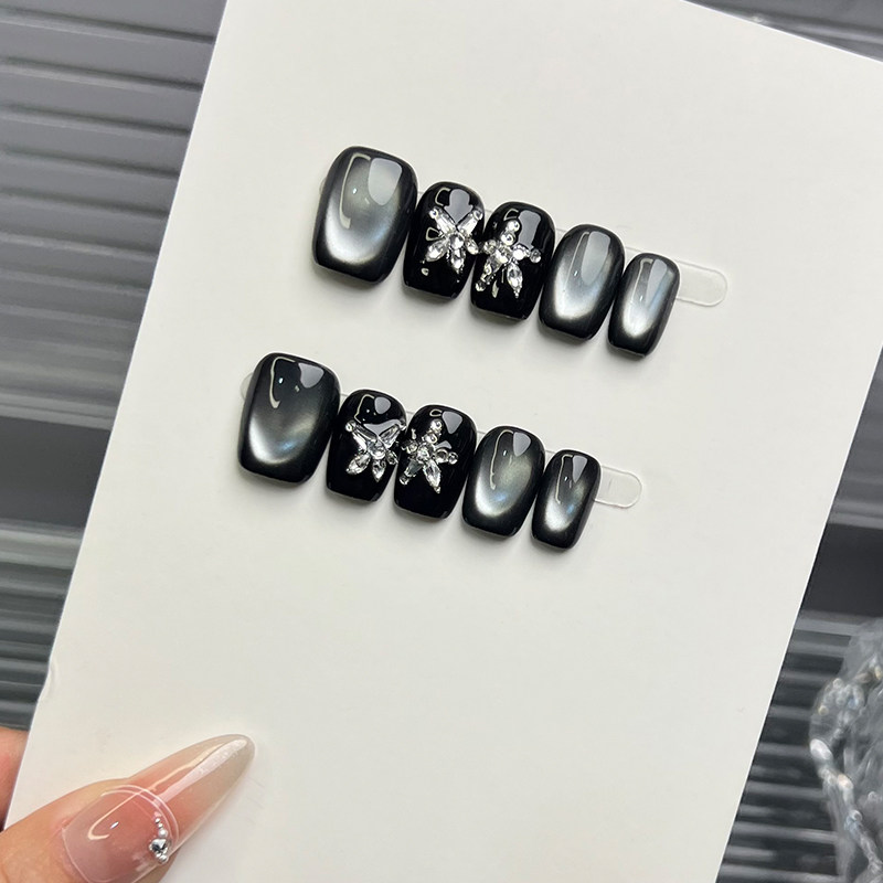 【星河回响】钻石星星黑色晶石猫眼黑暗系纯手工穿戴甲假指甲贴片,彩妆/香水/美妆工具,穿戴甲/甲片,淘宝优惠券,粉丝福利购,淘宝优惠卷