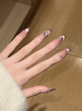 手工法式猫眼蝴蝶锆石穿戴甲贴片
