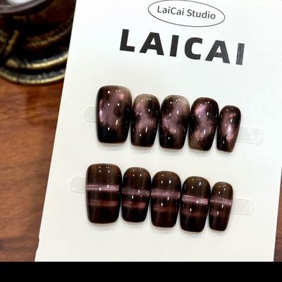 紫玳瑁辣妹风短款穿戴甲