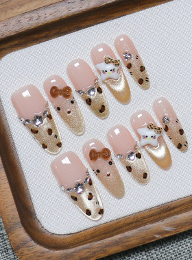 长款纯手工穿戴甲焦糖温柔千金猫眼高级感显白纯手作美甲片可拆卸