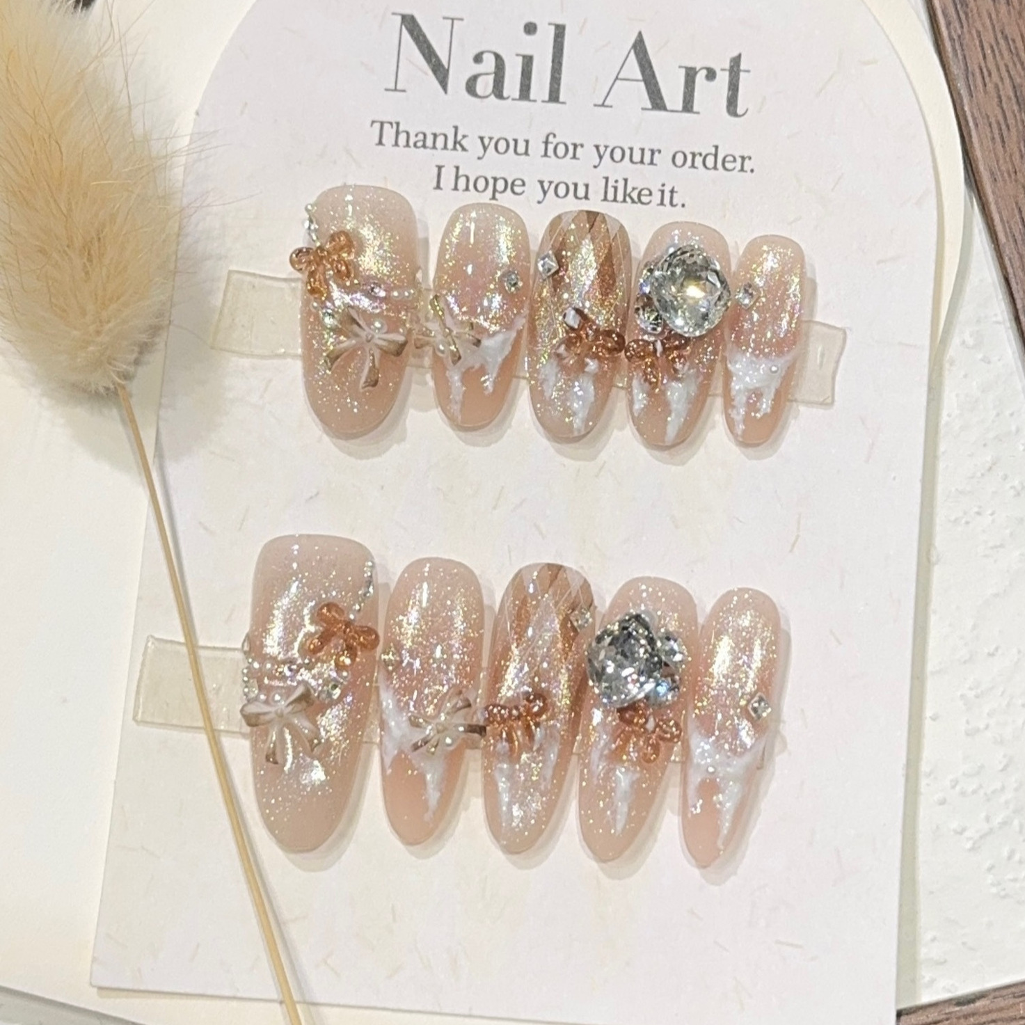 松茶可可圣诞棕手工穿戴甲