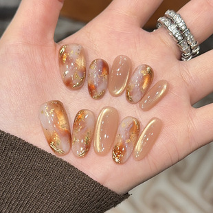 【黄昏疏影】琥珀晕染猫眼ins风纯手工穿戴甲显白美甲贴片假指甲