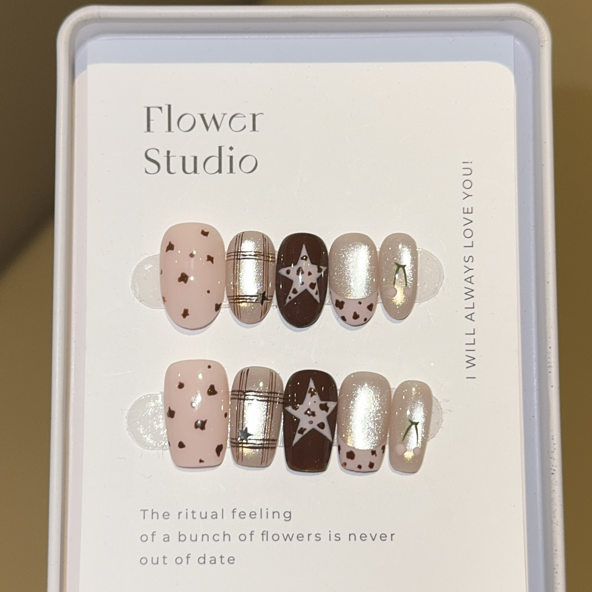 【粉棕星豹】棕色豹纹法式短款纯手工穿戴甲美甲贴片假指甲