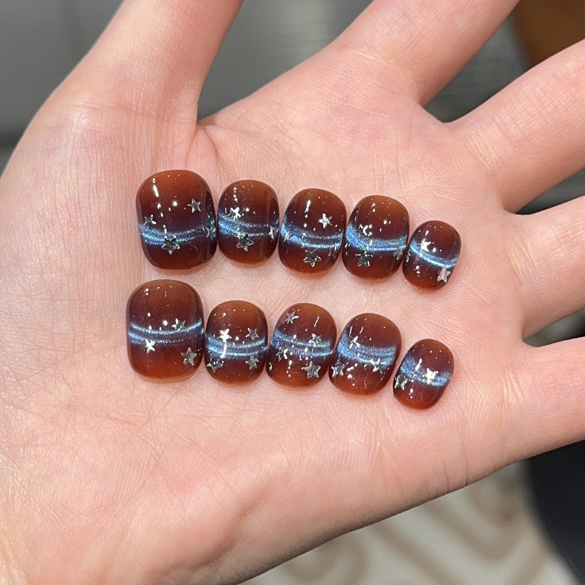 中国棕蓝星河纯手工穿戴甲