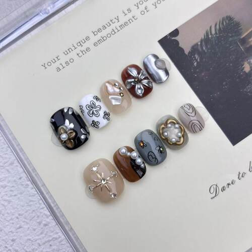 W408时空里纯手工金属雕花撞色甲