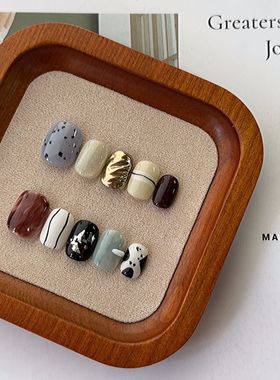 小众手绘短方圆手工穿戴甲高级感不规则显白晕染指甲贴美甲