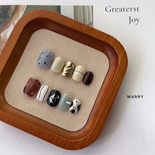 小众手绘短方圆手工穿戴甲高级感不规则显白晕染指甲贴美甲