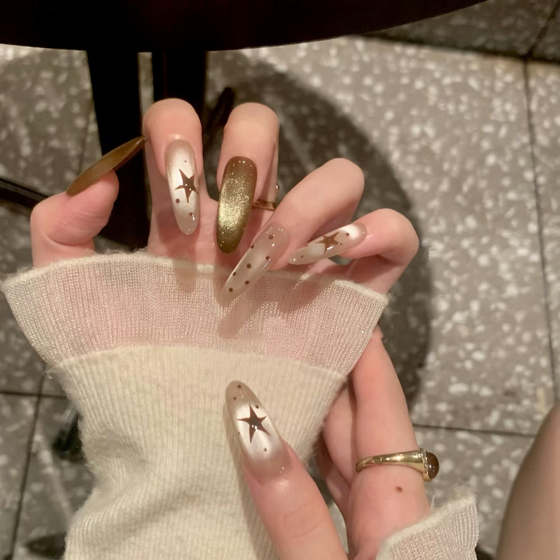 金秋星棕美拉德风轻奢穿戴甲